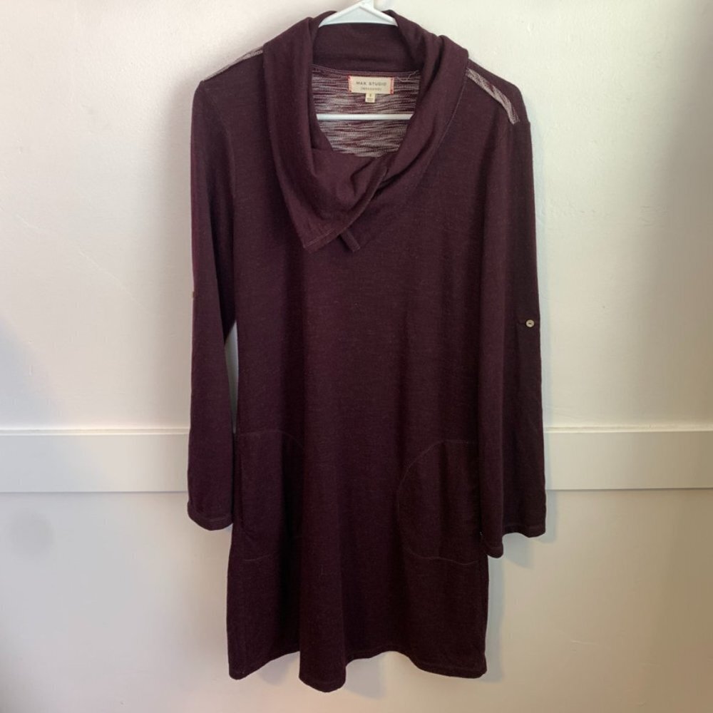 Max Studio Maroon Weekend Cowl Neck Long Sleeve Dress